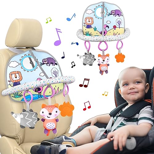 HOTUT Spielzeug Für Autofahrt Baby,Babyautositz Spielzeug mit Spiegel und 3 Hängespielzeuge,Baby Activity Spielzeug für Babys von 0-12 Monaten -FuchsStil von HOTUT