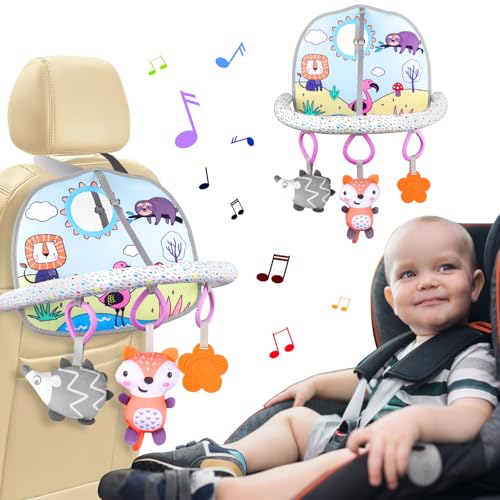 HOTUT Spielzeug Für Autofahrt Baby,Babyautositz Spielzeug mit Spiegel und 3 Hängespielzeuge,Baby Activity Spielzeug für Babys von 0-12 Monaten -FuchsStil von HOTUT