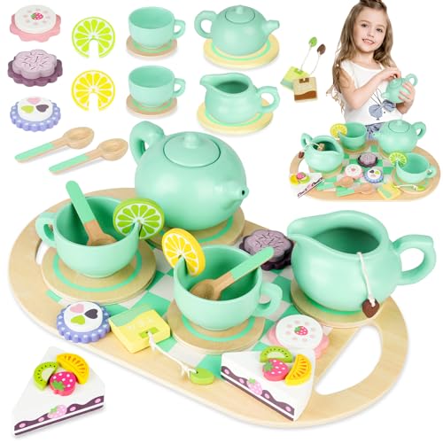 HOTUT Teeservice Kinder Holz,Spielküche Zubehör,Kinderküche Holzspielzeug,Teeset Kinderspielzeug,Teeparty Spielküche Rollenspiele Geschenk für Jungen Mädchen ab 3 Jahre(Grün HOTUT Teeservice Kinder Holz,Spielküche Zubehör,Kinderküche Holzspielzeug,Teeset Kinderspielzeug,Teeparty Spielküche Rollenspiele Geschenk für Jungen Mädchen ab 3 Jahre(Grün von HOTUT