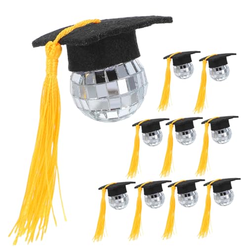 HOUDERCO 10 Stück Disco Ball Abschlusskappen Cupcake Topper mit Quasten für Abschlussfeiern Dekoration für Kuchen und Muffins für Graduierungsstufen von HOUDERCO