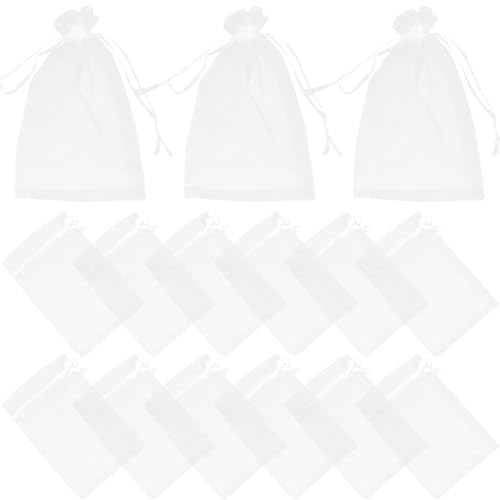 HOUDERCO 100 Stück Kleine Organza geschenksäckchen mit Zugband Weiße Leichte Langlebige Schmuck Geschenkbeutel für Hochzeit Geburtstag Party und Süßigkeitenverpackung von HOUDERCO