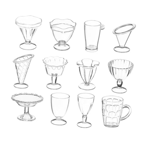 HOUDERCO 24Stücke Miniaturbecher für Puppenhaus Transparentes Design Robustes Material zur Dekoration für Rollenspiele Mini Eiscreme Tassen Vielseitig Einsetzbar von HOUDERCO