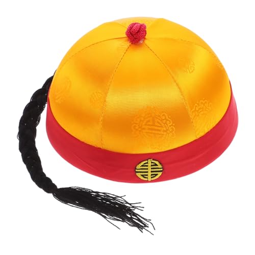 HOUDERCO Retro Chinesischer Hut Für Cosplay Traditionelles Kopfbedeckung Mit Zöpfen Antiker Stil Für Aufführungen Und Mottopartys Mit Rotem Rand von HOUDERCO