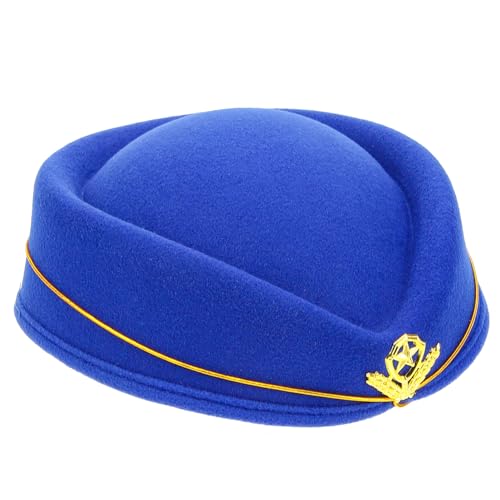 HOUDERCO Flugbegleiter Hut Kappe Zaubererhut Mütze für Frauen Hut mit Sonnenblende Pilot stewardess hut Flugbegleiterhut Fliegeruniformmütze Stewardess-Mütze Party-Cosplay-Hut Wolle Blue HOUDERCO Flugbegleiter Hut Kappe Zaubererhut Mütze für Frauen Hut mit Sonnenblende Pilot stewardess hut Flugbegleiterhut Fliegeruniformmütze Stewardess-Mütze Party-Cosplay-Hut Wolle Blue von HOUDERCO