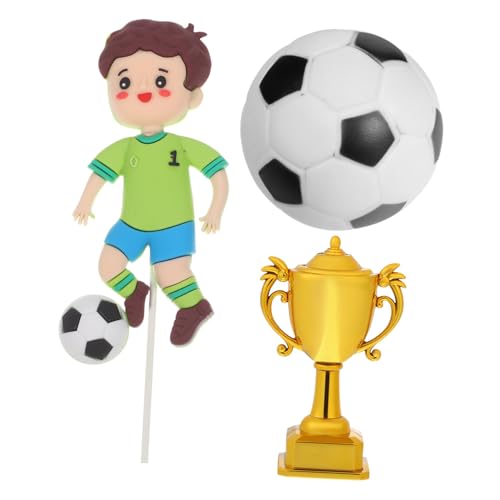 HOUDERCO Fußball Geburtstag Kuchen Dekoration Wiederverwendbare Fußball Tortenstecker mit Softballfigur und Plastiktrophäe Bunte Langlebige Happy Birthday Cake Topper für von HOUDERCO
