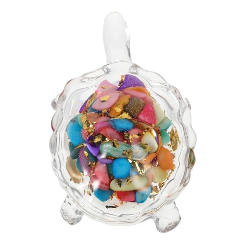 HOUDERCO Klarer Kristallglas Schildkrötenfigur mit Buntem Muschel Kompakte Aquarium Deko und Feng Shui Ornament Vielseitig Einsetzbar als Büro und Schreibtischdeko für von HOUDERCO