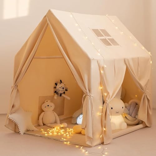 HOUOOFVA Beleuchtetes Spielzelt für Kinder – großes Haus für den Innenbereich mit Fenstern – Geschenk Unisex (120 x 101 x 132 cm) – Beigelig von HOUOOFVA