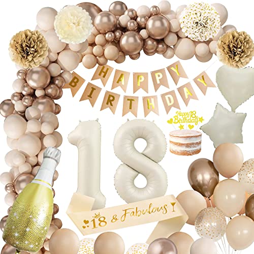 18 Jahr Geburtstagdeko, HOUSTAR 18. Geburtstag Frauen, Beige Deko 18. Geburtstag Ballons mit Happy Birthday Girlande, Geburtstag 18 Deko für 18 Geburtstag Deko Frauen von HOUSTAR
