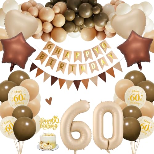60. Geburtstagdeko Frauen Männer, 60 Jahre Braun Beige Ballon Arch Kit mit Happy Birthday Banner, Cake Topper, Geburtstag Zahlen Luftballon 60, Folienballon, Party Deko für 60 Geburtstag 60. Geburtstagdeko Frauen Männer, 60 Jahre Braun Beige Ballon Arch Kit mit Happy Birthday Banner, Cake Topper, Geburtstag Zahlen Luftballon 60, Folienballon, Party Deko für 60 Geburtstag von HOUSTAR