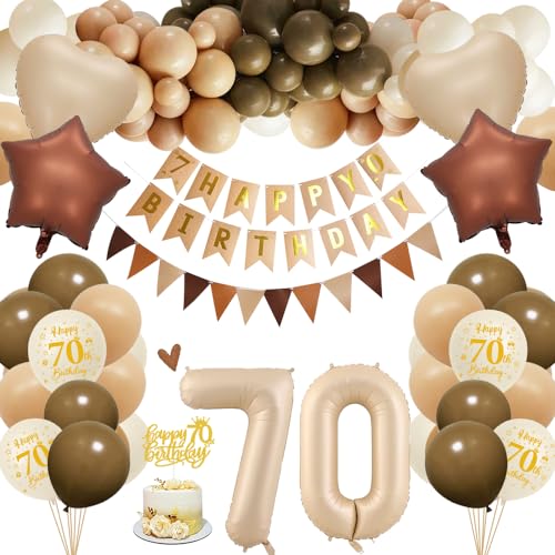 70. Geburtstagdeko Frauen Männer, 70 Jahre Braun Beige Ballon Arch Kit mit Happy Birthday Banner, Cake Topper, Geburtstag Zahlen Luftballon 70, Folienballon, Party Deko für 70 Geburtstag 70. Geburtstagdeko Frauen Männer, 70 Jahre Braun Beige Ballon Arch Kit mit Happy Birthday Banner, Cake Topper, Geburtstag Zahlen Luftballon 70, Folienballon, Party Deko für 70 Geburtstag von HOUSTAR