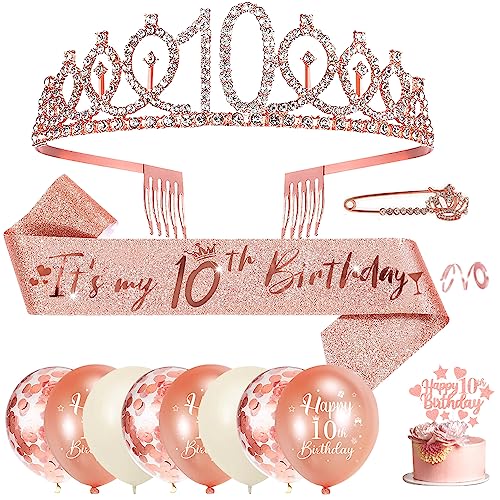 10. Geburtstag Mädchen, 10. Geburtstagskrone und Geburtstag Schärpe, Geburtstag Deko Rose Gold, Birthday Schärpe Tiara Krone, 10 Geburtstag Cupcake Topper Konfetti Luftballons Party Zubehör Deko 10. Geburtstag Mädchen, 10. Geburtstagskrone und Geburtstag Schärpe, Geburtstag Deko Rose Gold, Birthday Schärpe Tiara Krone, 10 Geburtstag Cupcake Topper Konfetti Luftballons Party Zubehör Deko von HOUSTAR