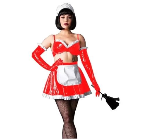 HOUXINQWWP Cosplay-Kostüm, Oberteil, Röcke mit Handschuhen, PVC-Leder, Größe S-7XL, Rot, Größe 7XL von HOUXINQWWP