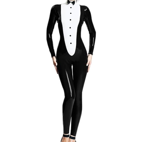 HOUXINQWWP Cosplay-Smoking-Overall mit Schleife, glänzendes PVC-Leder, langärmeliger Catsuit für Halloween-Kostüme, L, Schwarz HOUXINQWWP Cosplay-Smoking-Overall mit Schleife, glänzendes PVC-Leder, langärmeliger Catsuit für Halloween-Kostüme, L, Schwarz von HOUXINQWWP