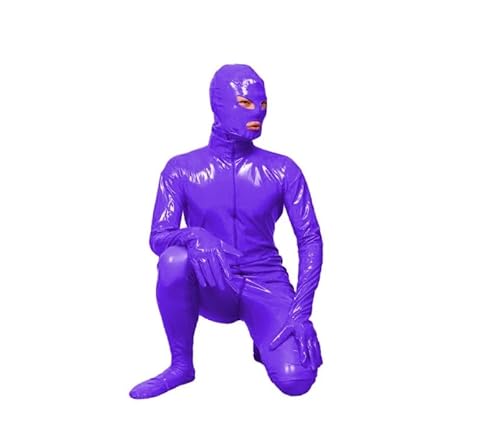HOUXINQWWP Glänzender PVC-Leder-Reißverschluss für Herren, maskierter Cosplay-Catsuit, Ganzkörper-Mund-Overall, Halloween-Kostüm, Größe M, Violett HOUXINQWWP Glänzender PVC-Leder-Reißverschluss für Herren, maskierter Cosplay-Catsuit, Ganzkörper-Mund-Overall, Halloween-Kostüm, Größe M, Violett von HOUXINQWWP