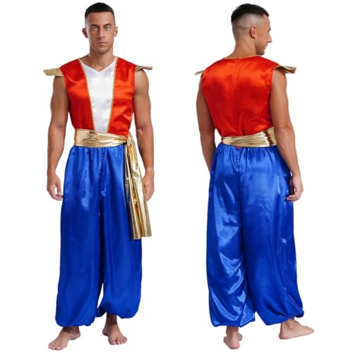 HOUXINQWWP Halloween Lampe Cosplay Kostüm Jumpsuit mit Gürtel Fliegenärmel Metallic Glänzend Satin Strampler, blu, XXL HOUXINQWWP Halloween Lampe Cosplay Kostüm Jumpsuit mit Gürtel Fliegenärmel Metallic Glänzend Satin Strampler, blu, XXL von HOUXINQWWP