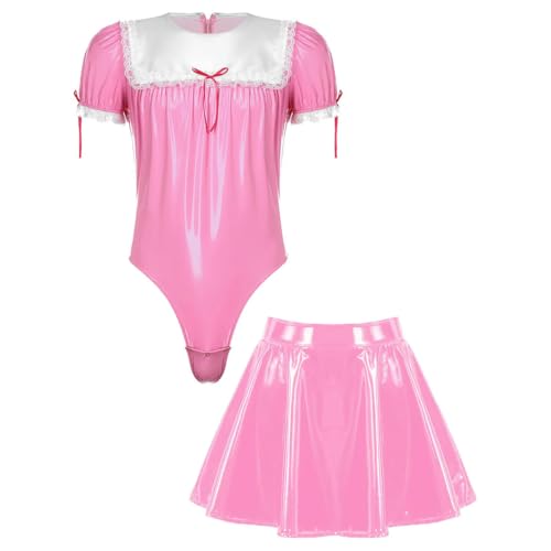 HOUXINQWWP Herren Französisch Mädchen Cosplay Kostüm Leder Trim Reißverschluss Bodysuit mit A-Linie Ausgestellter Rock HOUXINQWWP Herren Französisch Mädchen Cosplay Kostüm Leder Trim Reißverschluss Bodysuit mit A-Linie Ausgestellter Rock von HOUXINQWWP