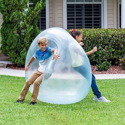 Bubble Ball XXL, HOVCEH 120cm Aufblasbarer Wasserblasenball, Reißfester Riesen Wasserball, Transparenter Bubble Ball Für Beach Garden Ball Party im Freien (Blau) von HOVCEH