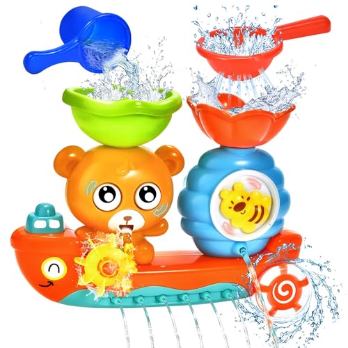 HOVCEH Badespielzeug, Badewannenspielzeug, Bär Wasserspielzeug Kinder Badewanne Boot, Badewannenspielzeug Baby Saugnapf, Badewannen Spielzeug Wand mit 2 Saugnäpfe von HOVCEH