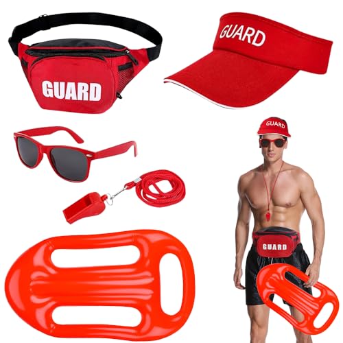HOVCEH Baywatch Kostüm Herren Damen, 5 Stück Lifeguard Kostüm Zubehör, Fasching Rettungsschwimmer Kostüm mit Lifeguard Cap Sonnenbrille Sportpfeifen Boje Rettungsring, Gürteltasche HOVCEH Baywatch Kostüm Herren Damen, 5 Stück Lifeguard Kostüm Zubehör, Fasching Rettungsschwimmer Kostüm mit Lifeguard Cap Sonnenbrille Sportpfeifen Boje Rettungsring, Gürteltasche von HOVCEH