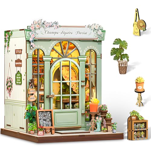 HOVCEH Book Nook Kit, Book Nook mit LED, DIY Miniature House, 3D Holzpuzzle Buchstütze, Miniatur Haus, Book Nook Klemmbausteine, Bücherregal Deko, Kreativität Geschenk für Unisex Erwachsene von HOVCEH