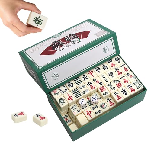 HOVCEH Mini Mahjong Spiel, Tragbarer Majong Set mit 144 Steinen, Traditionelles Chinesisches Majongsteine Spiel, Mahjong Steine Tabletop Brettspiel für Familie Reise Tabletop von HOVCEH