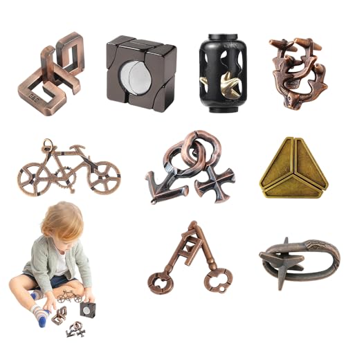 Knobelspiele Metall, HOVCEH 9 Stück 3D Magic Unlock Knobelspiel für Erwachsene und Kinder, Brainteaser Metall IQ Spiele Geduldspiel Geschenkidee für alle Altersgruppen von HOVCEH
