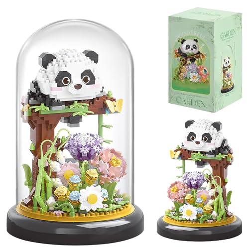 Panda Bausteine, Klemmbausteine Blumen, 999 Blumenstrauß Bausteine Set, Mini Tiere Blumen Pflanzen Bauset, Bonsai BausteineBausatz mit Sockel und Staubschutzhülle, Geschenk für Kinder Erwachsene von HOVCEH