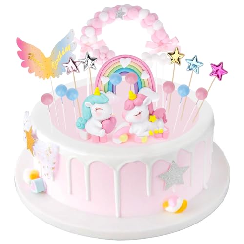 HOVIBU 20 Stück Einhorn Tortendeko, Darunter Einhörner, Regenbögen, Luftballons, Verträumter und Kindlicher Stil, Geeignet für Geburtstagstorten, Kuchen Deko für Mädchen HOVIBU 20 Stück Einhorn Tortendeko, Darunter Einhörner, Regenbögen, Luftballons, Verträumter und Kindlicher Stil, Geeignet für Geburtstagstorten, Kuchen Deko für Mädchen von HOVIBU