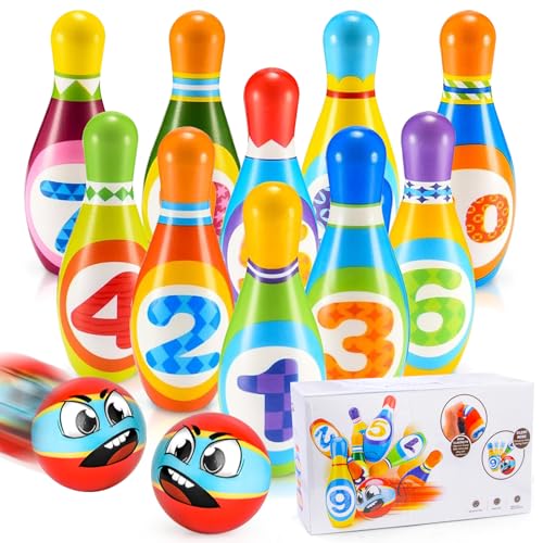 HOVIBU Bowling Set Kinder, 12 Stück Kegelspiel für Kinder mit 10 Kegel und 2 Bälle, Mini Bowling Ball Set für Zuhause, Montessori Junge Mädchen, Dosenwerfen Spielzeug ab 3 Jahre HOVIBU Bowling Set Kinder, 12 Stück Kegelspiel für Kinder mit 10 Kegel und 2 Bälle, Mini Bowling Ball Set für Zuhause, Montessori Junge Mädchen, Dosenwerfen Spielzeug ab 3 Jahre von HOVIBU
