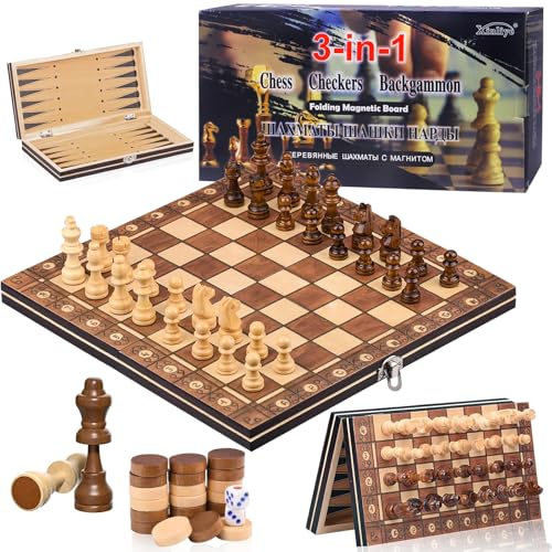 HOVIBU Magnetisches Schachspiel, 3 in 1, Einklappbares Schachbrett aus Holz, Reiseschach, Tragbares Hochwertiges Magnetisches Schach für Familienaktivitäten und Partys, für Kinder und Erwachsene HOVIBU Magnetisches Schachspiel, 3 in 1, Einklappbares Schachbrett aus Holz, Reiseschach, Tragbares Hochwertiges Magnetisches Schach für Familienaktivitäten und Partys, für Kinder und Erwachsene von HOVIBU