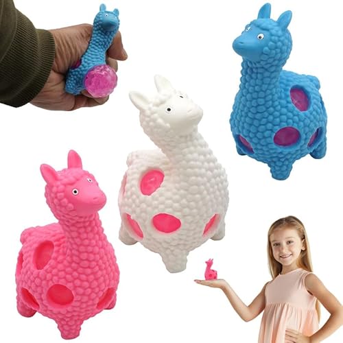 3 x sensorisches Fidget-Stressabbau-Llama, lustiges Spielzeug, Uni, Partytütenfüller, mit Kristallperlen, gefüllt, für Neujahr, Geburtstag, Neuheit, Geschenk, Netzbälle, 9 cm von HOVUK