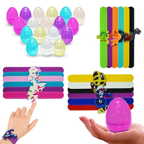36 x Ostereiersuche-Kit, Gummi-Armbänder mit befüllbaren Ostereiern, Laufbänder, Tier-Premium-Slap-Armband, um Osterspiele zu feiern von HOVUK