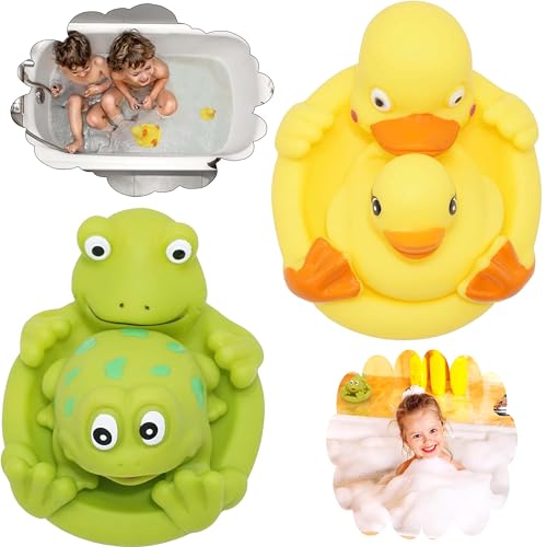 HOVUK 4 x Baby-Badewannen-Spielzeug, Frosch- und Entenfamilien, quietschend, schwimmend, Frosch und Ente, Wasserspielzeug, Badewannenspaß für 12+ Monate, langlebig und lustig für Kinder von HOVUK