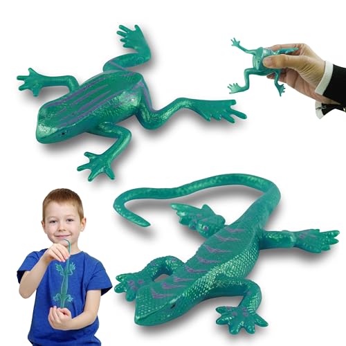 HOVUK 6 Stück Quetschspielzeuge, klebrige Eidechsen und Frösche, ungiftige, Dehnbare Kreaturen, Reptilien für den Sinnesbehälter, Goodie-Bags-Stuffers für Kinder, 3+ Jahre von HOVUK