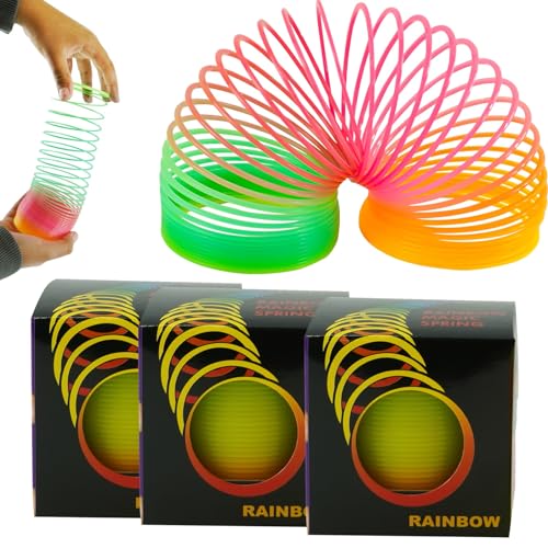 HOVUK 3X Regenbogen Kinder Zauberfeder 6,5cm| Spielbares Frühlings-Kinderspielzeug für Jungen und Mädchen, Party-Beutetaschen-Strumpffüller-Spielzeug, sensorisches Kunststoffspielzeug von HOVUK