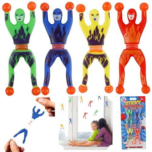 HOVUK 4 x klebrige Superhelden, Actionfiguren für fantasievollen Wandkrabbelspaß, Fensterwanderer für Kinder ab 3 Jahren, winzige Tumbling Superhelden-Spielzeug, Größe 9,5 cm von HOVUK