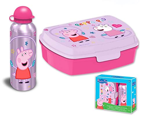 HOVUK PP09040 Schweinchen Pig Brotdose, Cartoon, Peppa Wutz (Lunchbox + Wasserflasche), Kinder von HOVUK
