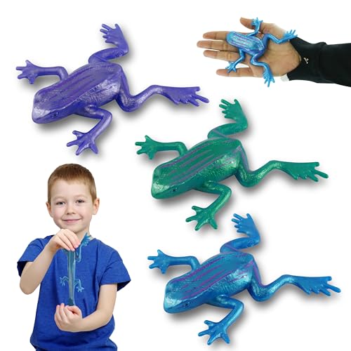 HOVUK Quetschspielzeug, Eidechsen und Frösche, ungiftige, super Dehnbare Kreaturen, klebriges Gummispielzeug für Kinder, kann an Wand, Glas und glatten Oberflächen 3+Y haften (3Pcs Frogs) von HOVUK