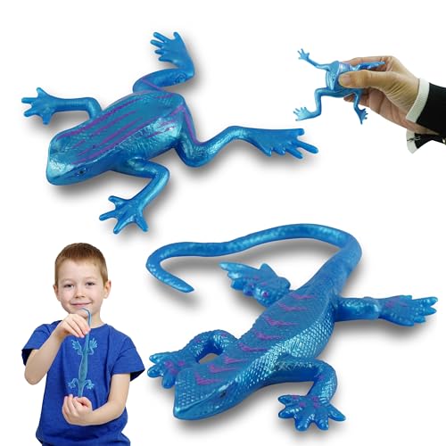 HOVUK Quetschspielzeug, Eidechsen und Frösche, ungiftige, super Dehnbare Kreaturen, klebriges Gummispielzeug für Kinder, kann an Wand, Glas und glatten Oberflächen 3+Y haften (Blue (Lizard & Frog) von HOVUK