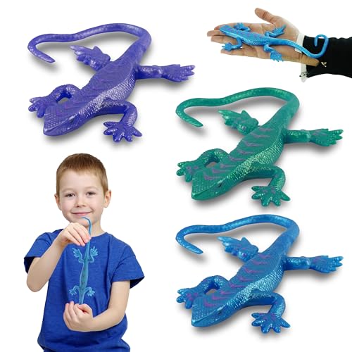 HOVUK Quetschspielzeug, Eidechsen und Frösche, ungiftige, super Dehnbare Kreaturen, klebriges Gummispielzeug für Kinder, kann an Wand, Glas und glatten Oberflächen 3+Y haften (3 Stück Eidechsen) von HOVUK