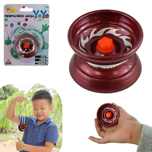 Yoyo Rot aus Metall und Aluminium für Kinder – 5 cm | professionelles Yoyo mit Seilen | Yoyo Double Use für Erwachsene, Anfänger 3 + Y von HOVUK