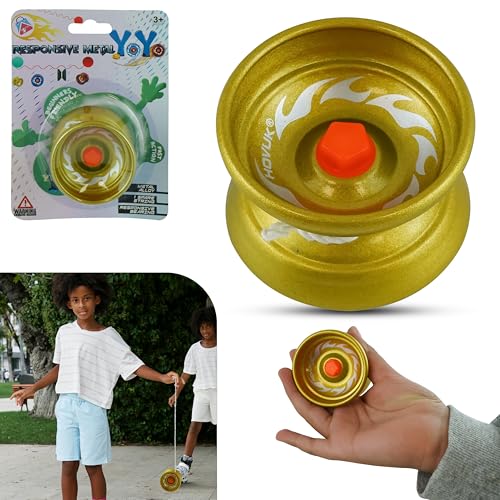Yoyo aus Metall und Aluminium, vergoldet, für Kinder, 5 cm, professionelles Yoyo mit Seilen, Yoyo, doppelt, für Erwachsene, Anfänger 3 + Y Yoyo aus Metall und Aluminium, vergoldet, für Kinder, 5 cm, professionelles Yoyo mit Seilen, Yoyo, doppelt, für Erwachsene, Anfänger 3 + Y von HOVUK
