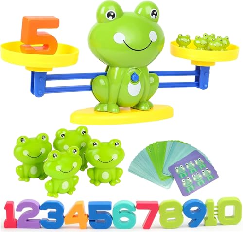 HOWADE Frosch Balance Mathematikspiel, Frosch Waage Montessori Pädagogischer Stiel Digitales Zählspielzeug für Kinder, grundlegendes Mathematiklernen von HOWADE