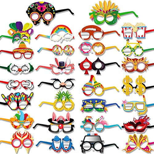 30 Stück Lustige Party Brillen Foto Requisiten Maskerade Masken Kostüm Dekoration für Kinder Erwachsene Halloween Karneval Fasching Ball Geburtstag Mexikanischen Hawaiian Tropische Sommer Luau Party von HOWAF