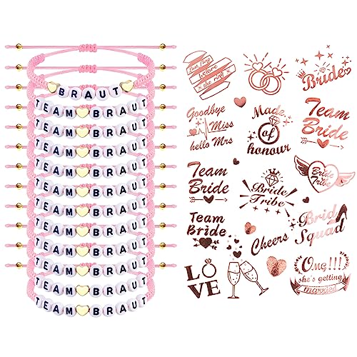 HOWAF 12er JGA Armbänder Frauen Team Braut Armbänder Team Bride Armbänder JGA Armband JGA Tattoos Team Bride Tattoos Team Braut Tattoo JGA Frauen JGA Accessoires für Junggesellenabschied Frauen Deko von HOWAF