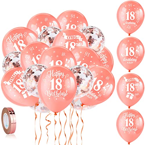 HOWAF 18. Geburtstag Luftballons, 30 Stück rose Gold 18. Geburtstags Deko Ballons Latex Konfetti Luftballons & 2 Bänder für Mädchen 18. Geburtstag Party Dekorationen - 12 Zoll (Alter 18) von HOWAF