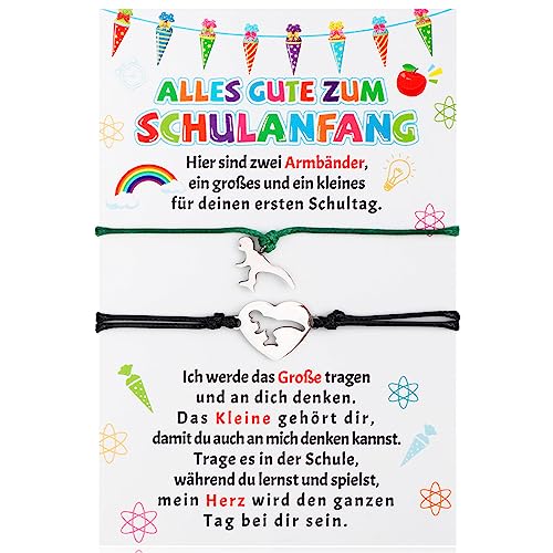 HOWAF 2 Endlich Schulkind Armband Junge Schulanfang Armband, Dinosaurier Armbänder Einschulung Geschenk Karte Schulanfang Geschenke für Erster Schultag Schultüte Füllung Geschenke Einschulung Junge von HOWAF