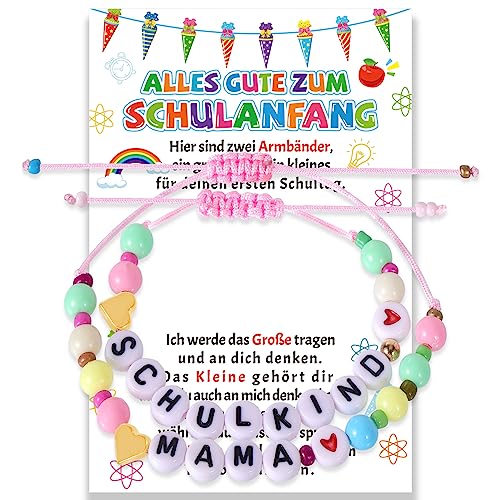 HOWAF 2 Endlich Schulkind Armband Mama Armbänder, Schulanfang Armband Perlen Einschulung Geschenk Karte Schulanfang Geschenke Erster Schultag Schultüte Füllung School Classroom Decoration von HOWAF
