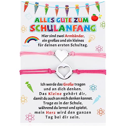 HOWAF 2 Schulkind Armband Mädchen Geschenke zur Einschulung, Armband Schulkind Mama Armbänder Einschulung Geschenk Karte Erster Schultag Schultüte Füllung Schulanfang Classroom Decorations von HOWAF