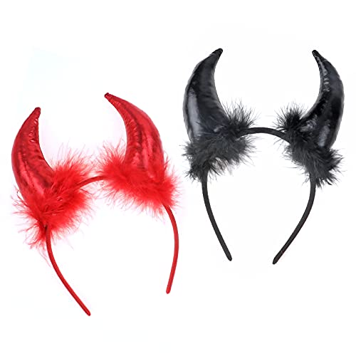 HOWAF 2 Stück Teufelshörner Schwarz Rot Halloween Teufelshörner Haarreif Teufel Hörner Teufel Haarreif Halloween Kopfschmuck für Karneval Mottoparty Halloween Teufel Kostüm Accessoire Damen Kinder von HOWAF